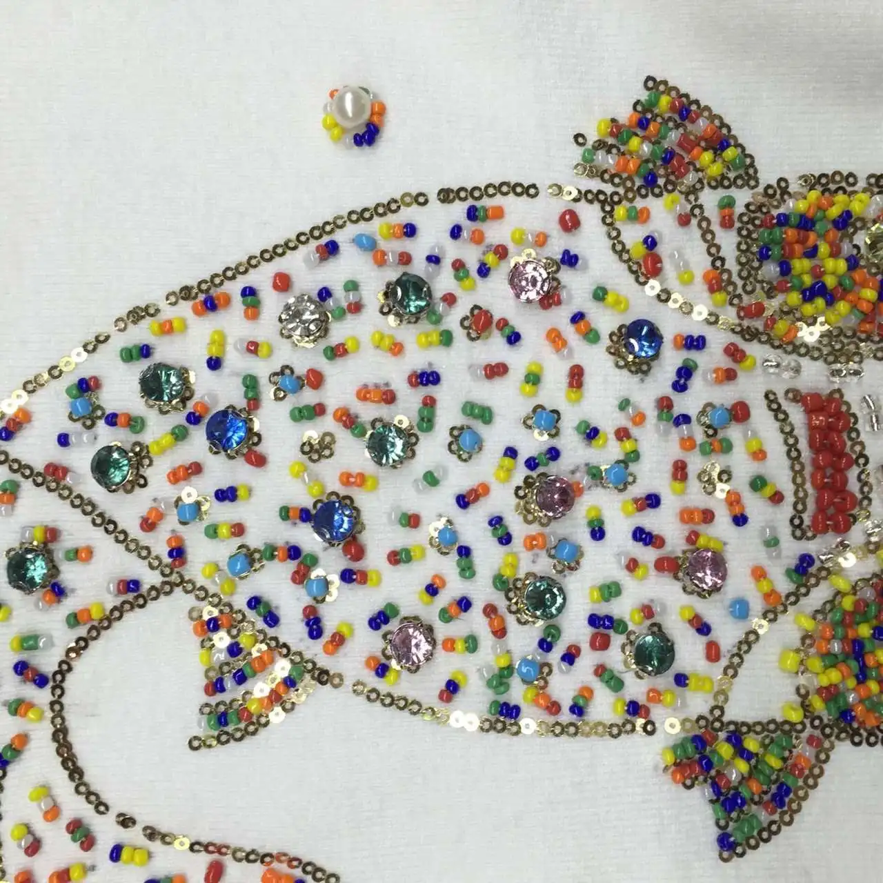 Women Fashion Pullover Autumn 2017 Female Winter Cotton Sweater Manual Diamonds Beaded Sequins Pearl Ladies Goldfish Casual Tops | Женская