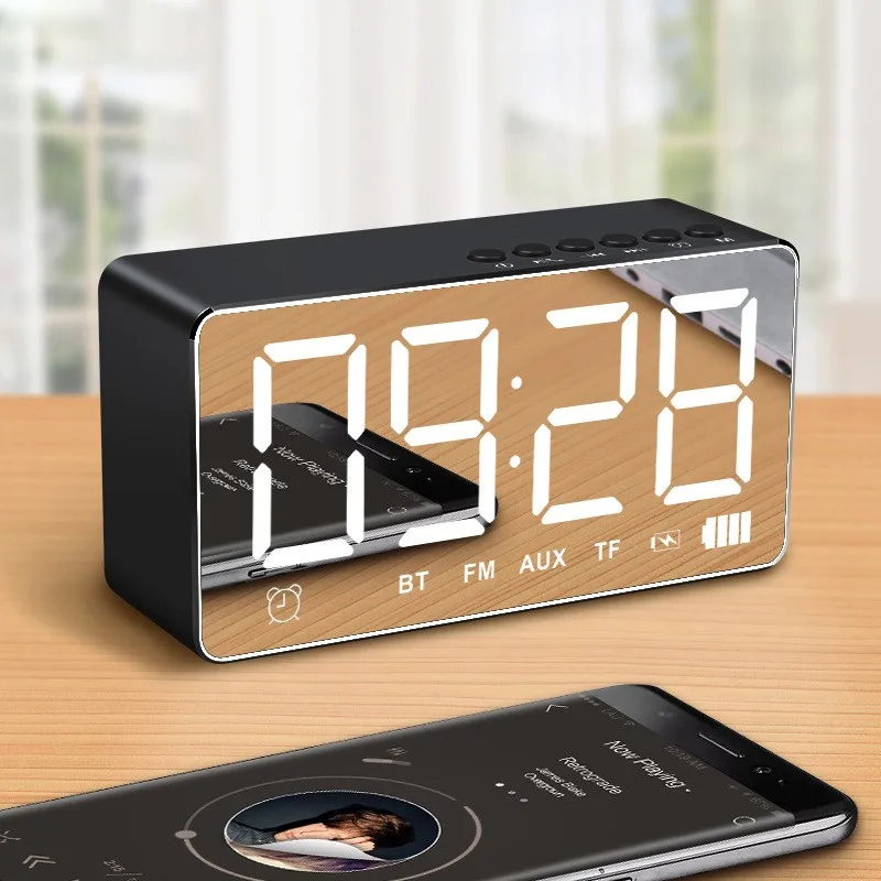 Портативная беспроводная bluetooth колонка домашняя акустическая карта будильник
