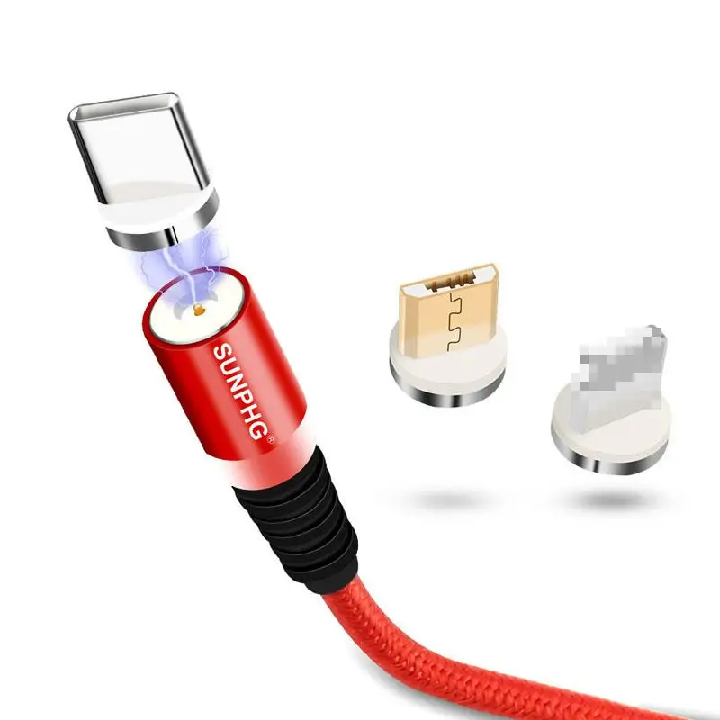 Круглый светодиодный магнитный кабель Micro Usb для передачи данных на Android зарядки