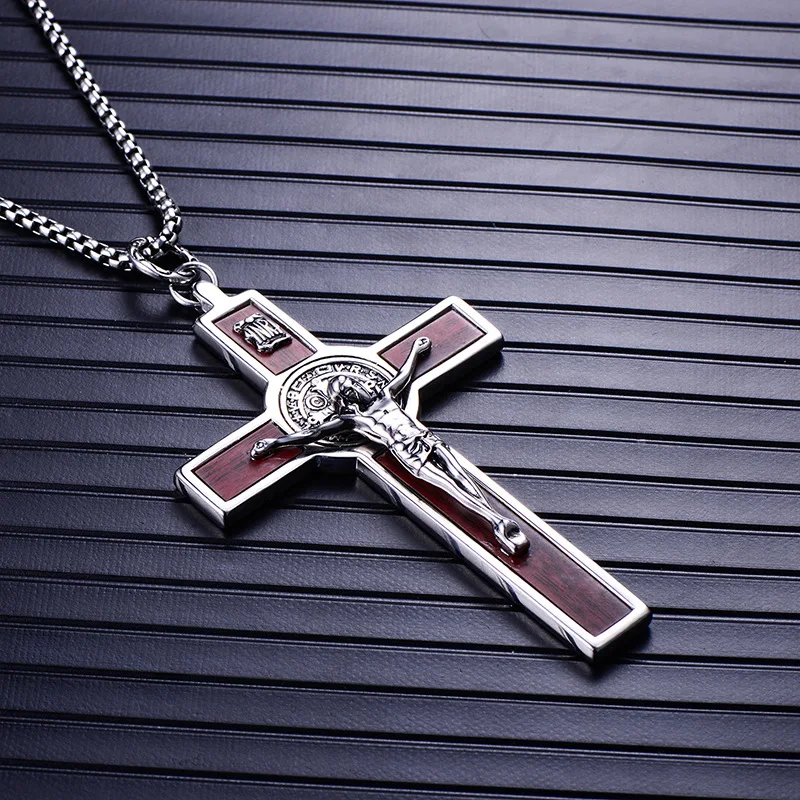 Большой широкий INRI Jesus крест Распятие Кулон Ожерелья 316L нержавеющая сталь звено цепи Святого Барба католические украшения отец подарок