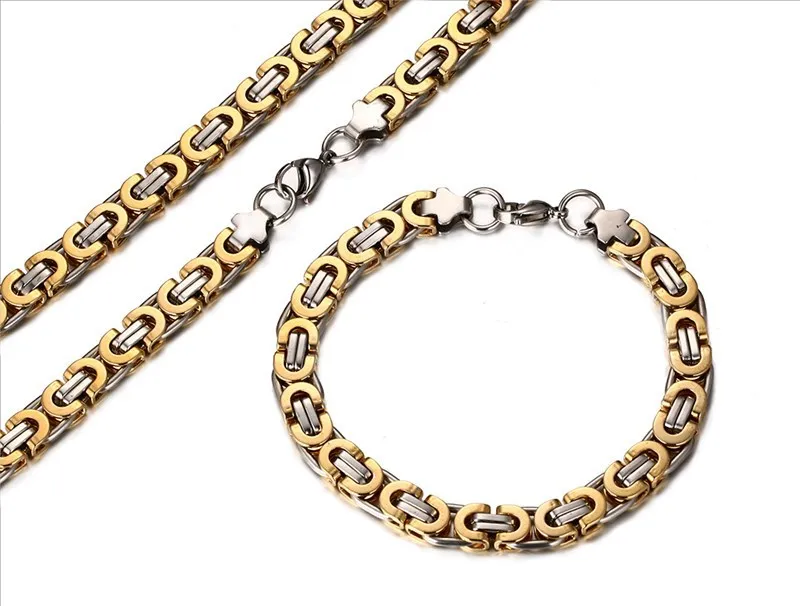 2015 Новый стиль плоская Византийская цепь браслет и ожерелье набор из нержавеющей