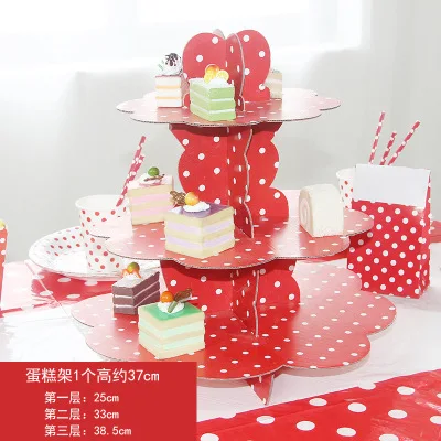 1pcs cake stand Наборы одноразовой посуды в красный горошек, бумажные тарелки, подставка для купакаке, пластиковые скатерти для стола, вечерние принадлежности для мероприятий - Цвет: 1pcs cake stand