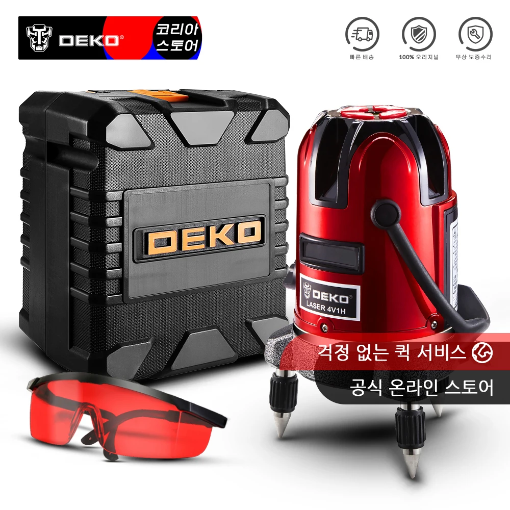 DEKO 5 Lines 6 Points Laser Level Automatic Self Leveling 360 Vertical&ampHorizontal Tilt & Outdoor Mode can use w/ Receiver |