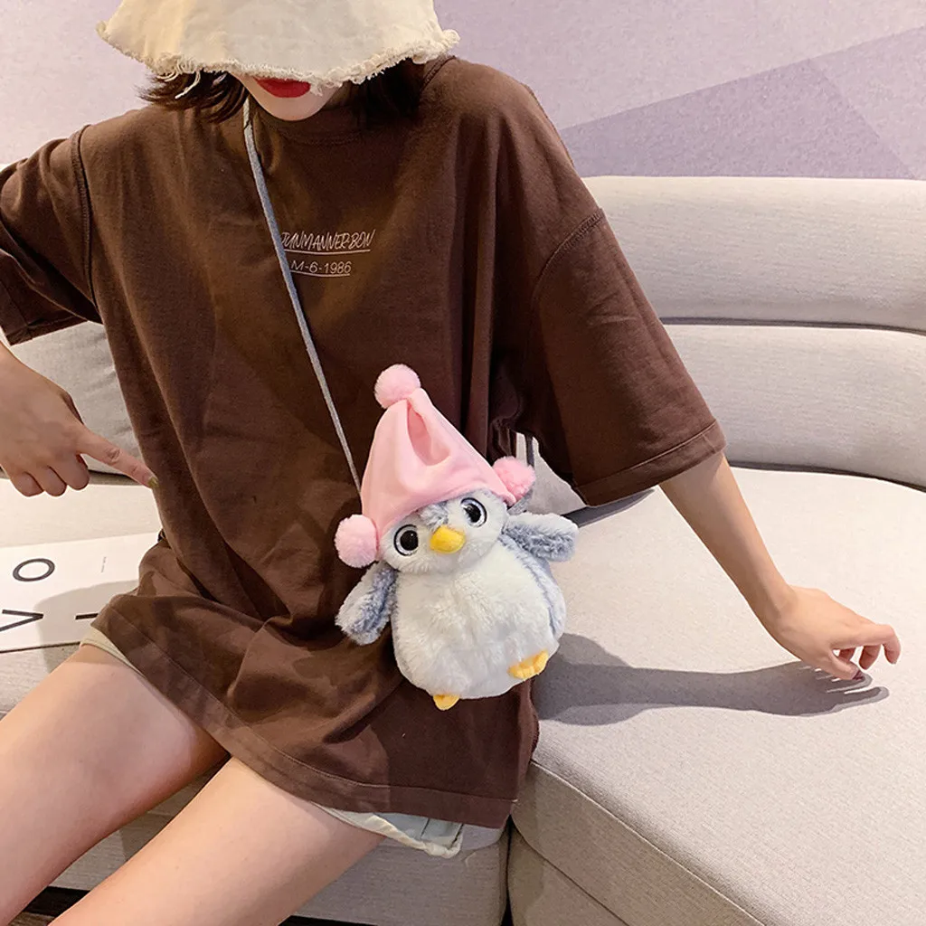 Penguin Doll Fashion Women Girl Cute Fat Penguin-Like Bags Plush Crossbody Bags Weird Bags Girls Boys Doll Bag@39@20