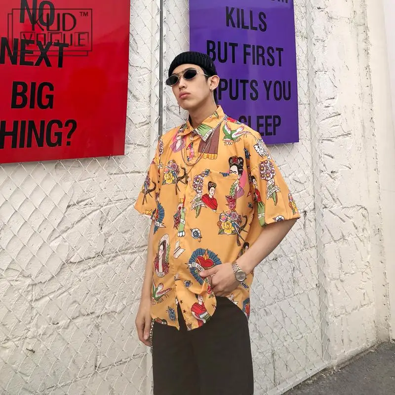 Гавайская Женская и мужская блузка с японским принтом рубашка коротким рукавом