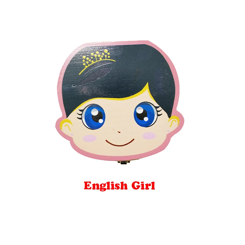 Type F English Girls Детская деревянная коробка для зубов, органайзер, испанский, английский, русский, для хранения зубов, для мальчиков и девочек, пуповина, для сохранения сувенира на память - Цвет: Type F English Girls