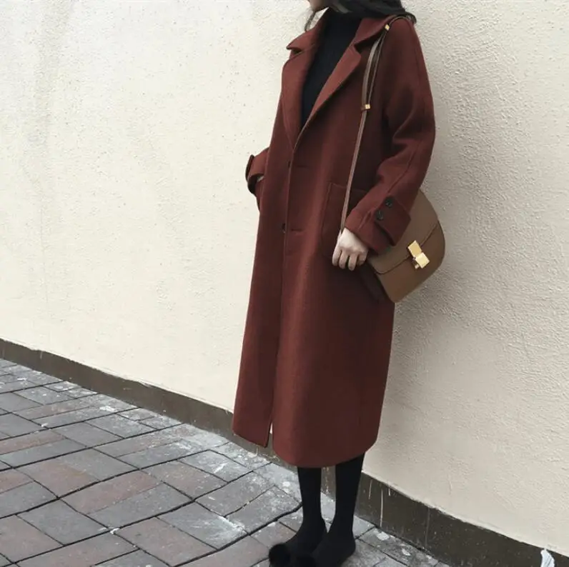 

Fashion lapel long section Korean version large size loose wool woolen coat new warm woolen coat female jacket