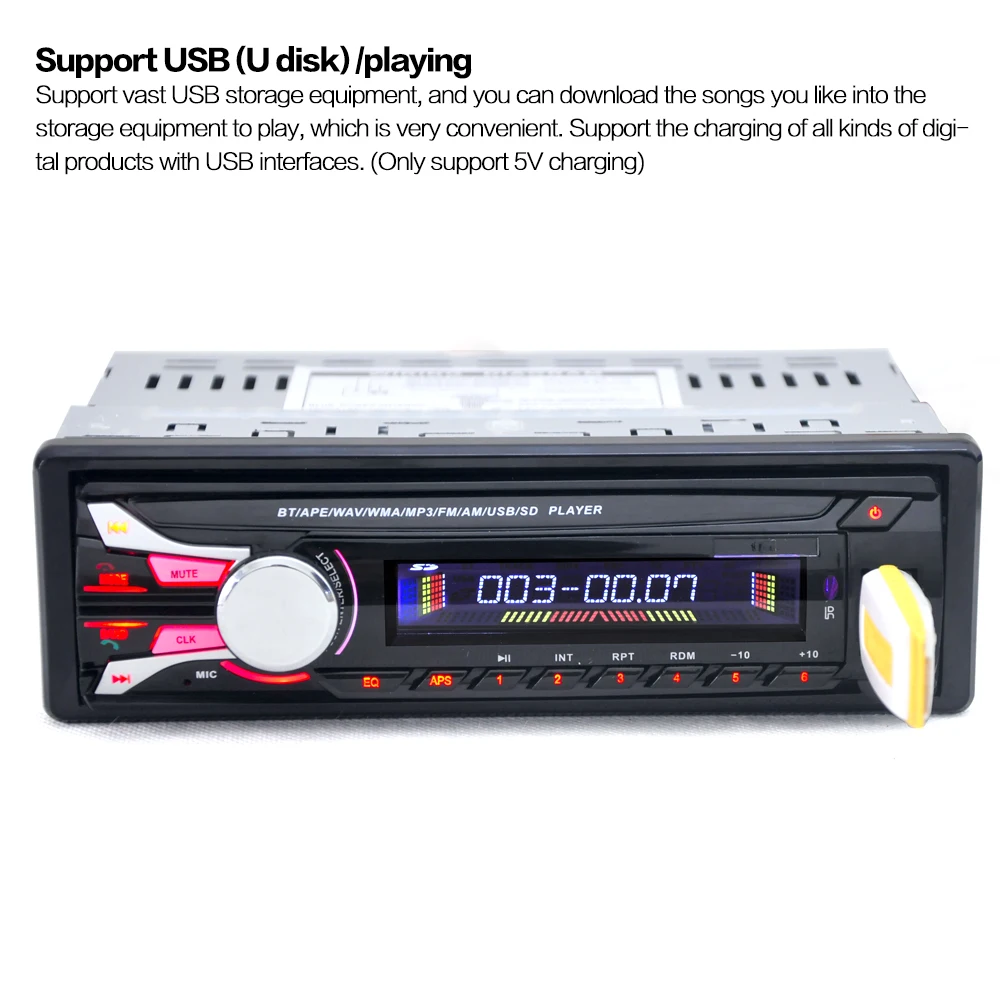 Автомагнитола 1DIN 12 В стерео FM MP3 плеер Bluetooth AUX вход со съемной передней панелью usb