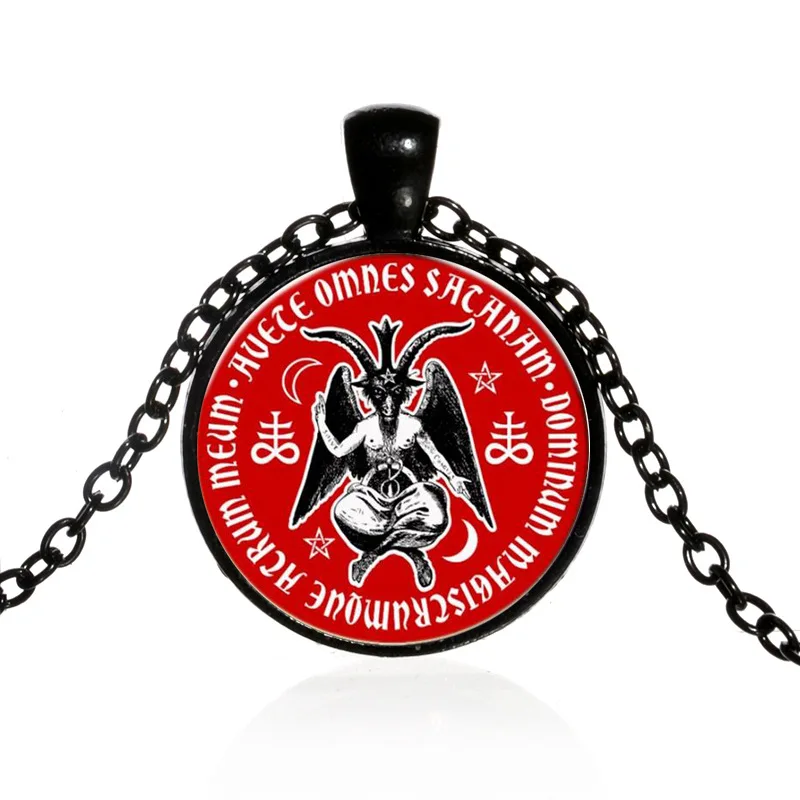 Ожерелье с подвеской Baphomet Devil Glass винтажное ювелирное изделие Черная Цепь