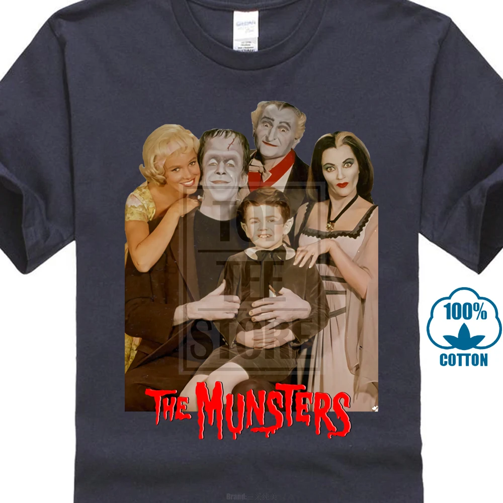 Семейная цветная футболка с принтом «Munsters», футболка из хлопка - Цвет: Тёмно-синий