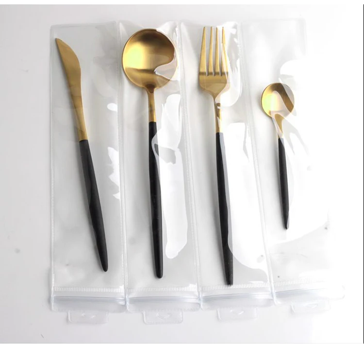Only 4 pcs Cutlery Роскошный набор столовых приборов для кемпинга из нержавеющей стали, столовая посуда с подарочной коробкой, черная ручка, нож, вилка, чайная ложка, рождественский подарок - Цвет: Only 4 pcs Cutlery