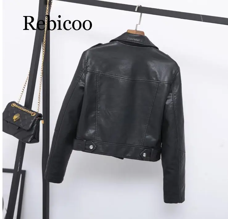

2019 new classic lapel short belt women's PU leather simple leather jacket motorcycle jacket