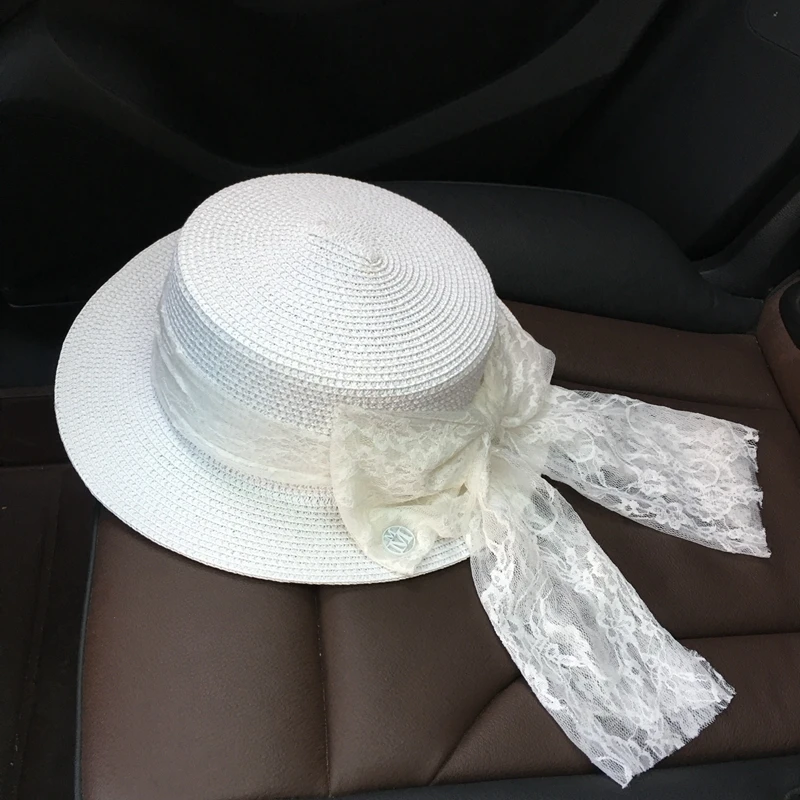 Летняя элегантная M кружевная белая плоская широкая шляпа затенение от солнца
