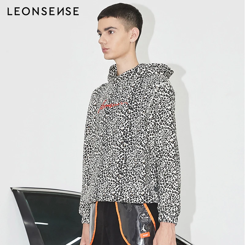 LEONSENSE новые толстовки для мужчин женский леопардовый принт пуловер с капюшоном