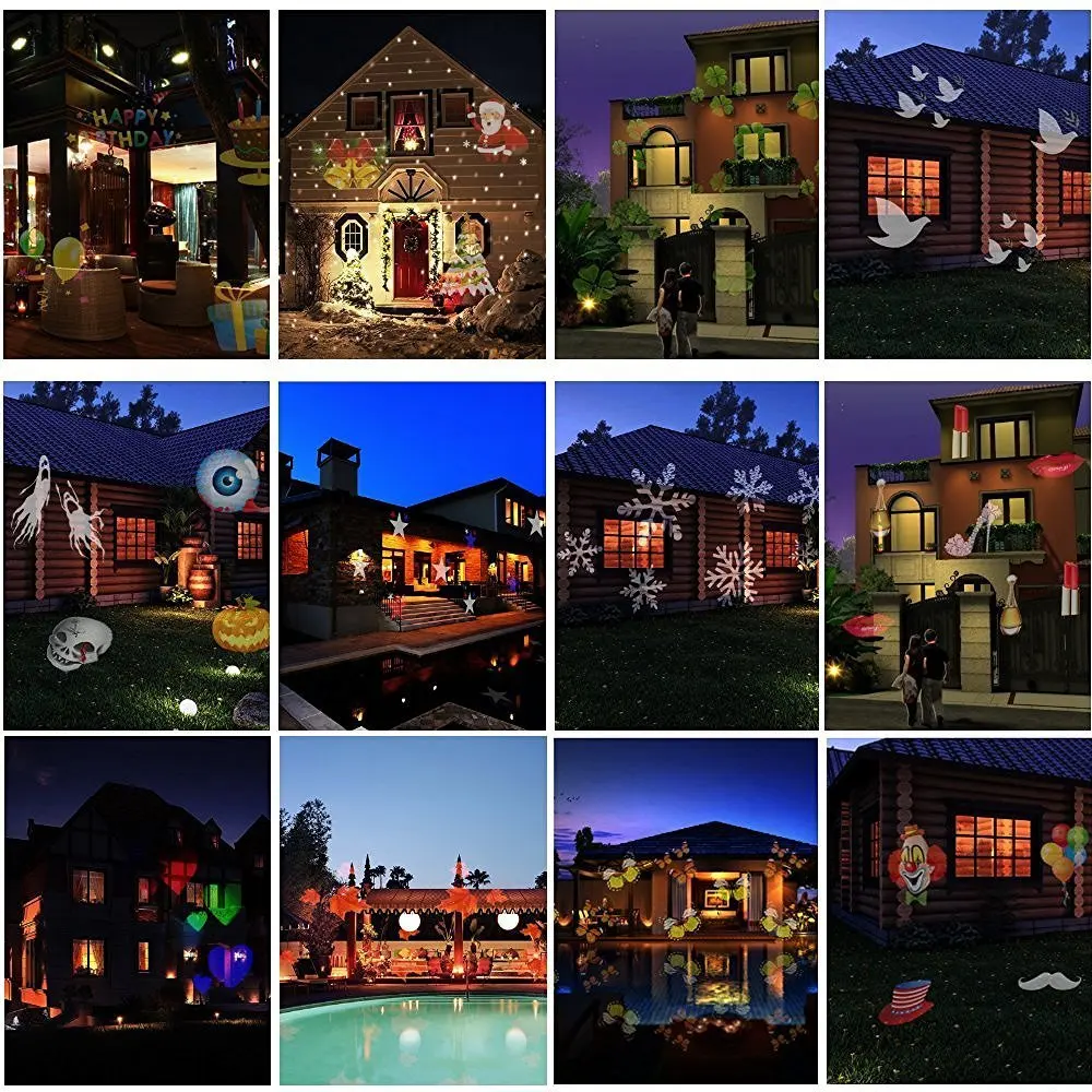 

Outdoor Garden Laser Projector Lamps with 12pcs Xmas Patterns Waterproof Halloween Projector For Christmas Landscape Decor Light