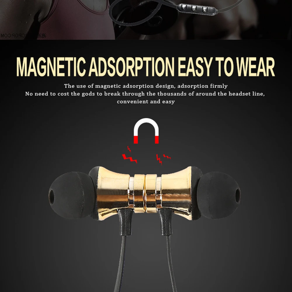 Wireless Bluetooth Earphones Metal Magnetic Stereo sports Bass Cordless Headset Earbuds With Microphone Earphones for all phone