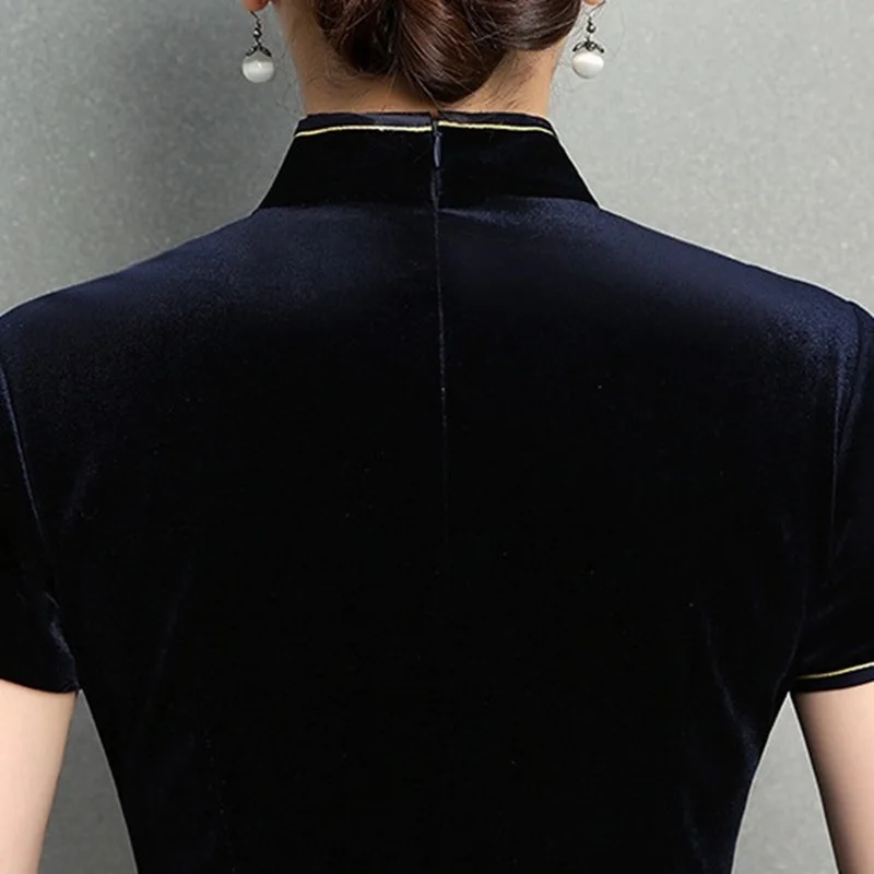 Китайское платье Qipao Шанхай раннее бархатное Ципао с коротким рукавом винтажное