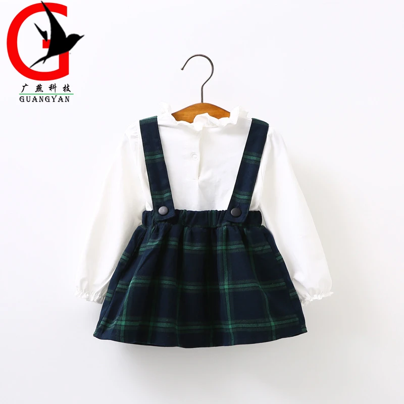 Foreign trade children's clothes for girl Infants 2017 spring new long-sleeved cotton straps dress Fake two pieceYZ-1043 | Детская