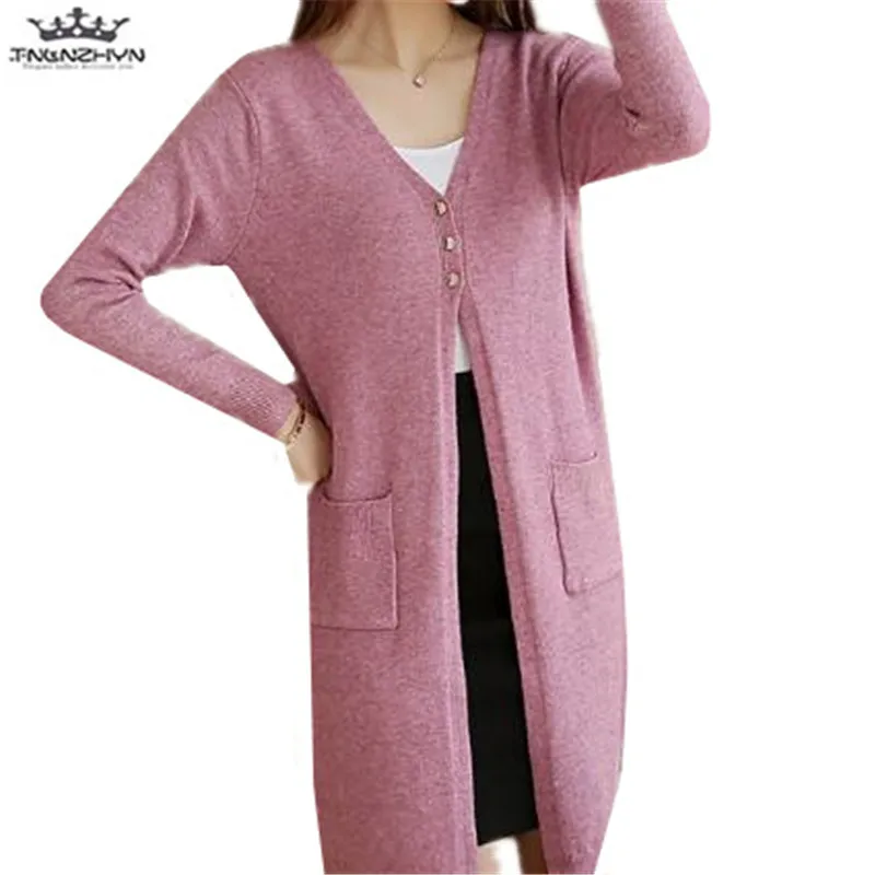 

tnlnzhyn 2019 New Spring Autumn Women long Cardigan Fashion V-neck Knitted Sweater Cardigan Casual Long Sleeve Sweater Y1080