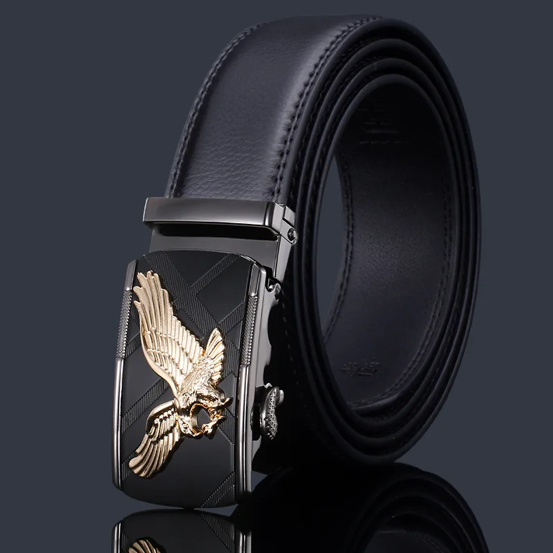 

KAWEIDA Mens Accessories 2018 Luxe Gold Silver Eagle Automatic Buckle Belt for Jeans Designer Leather Belt Trending Gift for Man