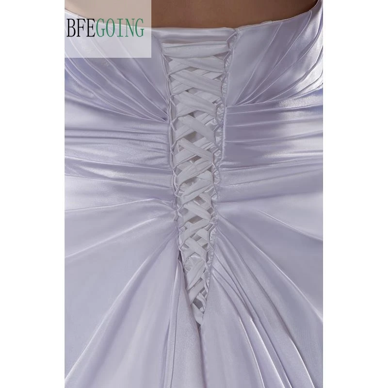 

White Lustrous Satin Floor-Length A-line Wedding dress Court Train Sleeveless Real/Original Photos Custom made