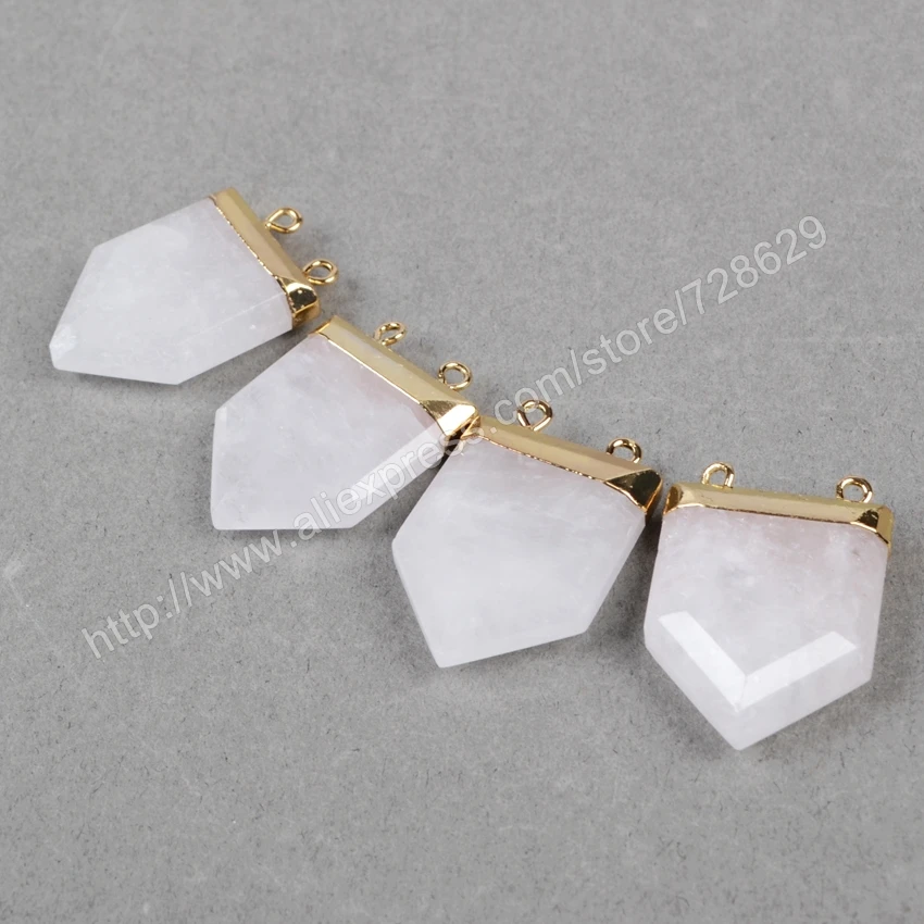 Позолоченный щит природный белого кварца разъем Bails G0602|quartz gem|quartz counterquartz gemstone |