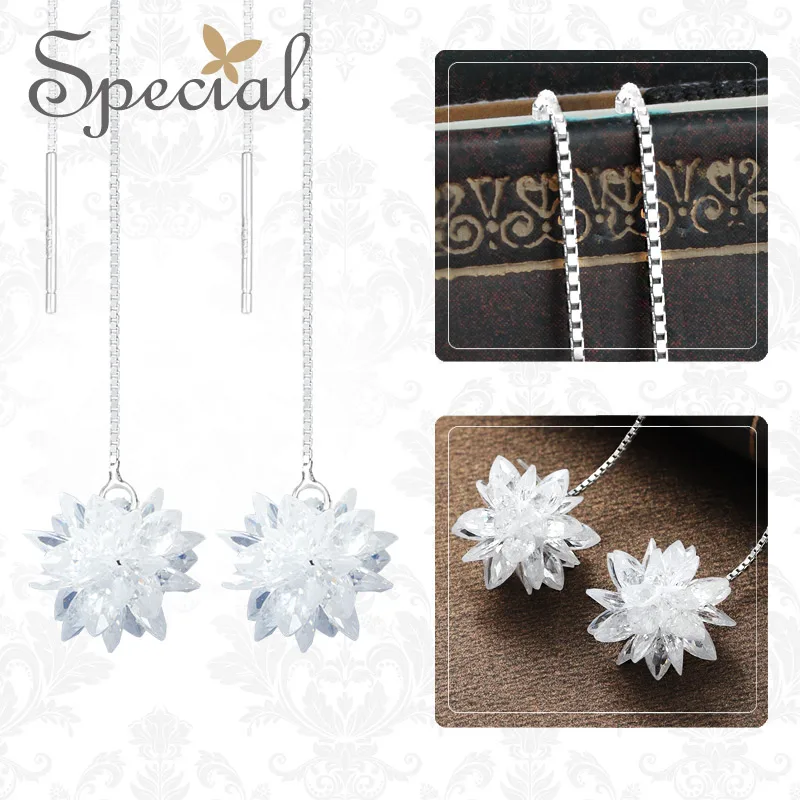 

Special Brand Fashion 925 Sterling Silver Ear Wire Drop Earrings Crystal Long Ear Pins New Jewelry Gifts for Women S1693E