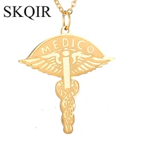 unique design snake shape necklaces gold angle medico letter jewelry for women stainless steel gold chain necklace nurse gifts