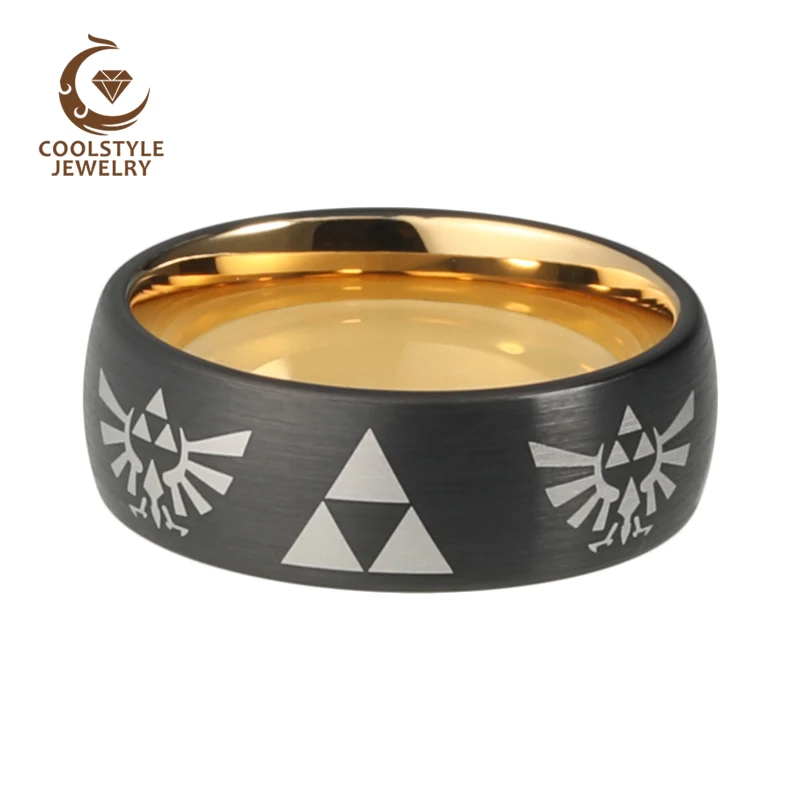 

USA 8mm Gold Color Legend of Zelda Men's Black Tungsten Carbide Wedding Enagement Ring