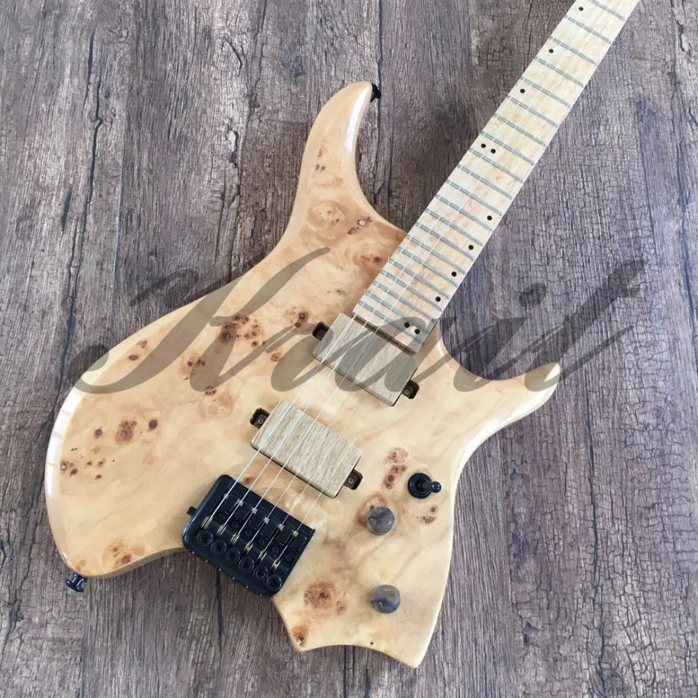 Безголовая электрогитара из ясеня, клена, шеи birdeye fret, 6 струн, безголовая гитара, burl, кленовый топ