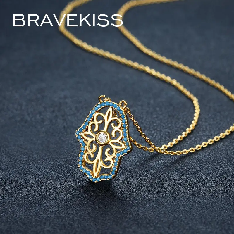 BRAVEKISS счастливая рука Фатимы Длинная цепочка кулон ожерелья для женщин золотой
