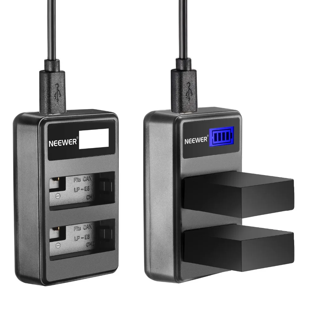 Neewer USB Dual Battery Charger LED Display 5V/2A Input for Canon LP-E8 EOS Rebel T5i T4i T3i T2i 600D | Электроника