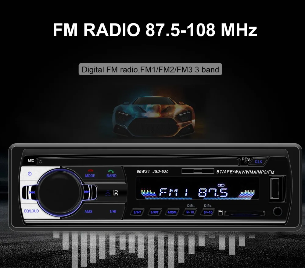 Авторадио 1 din стерео bluetooth usb аудио mp3 рекордер sd aux вход oto teypleri автопроигрыватель