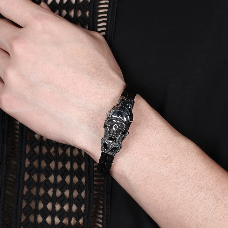 Мужской двухслойный плетеный браслет из натуральной кожи 6 мм|Именные браслеты| |