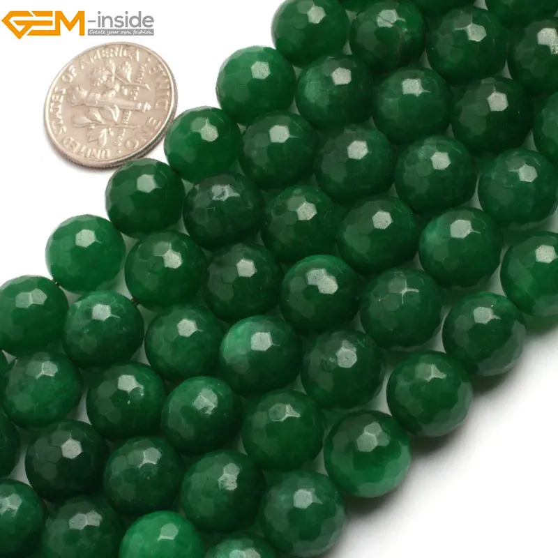 Гем-внутри 4-14мм Круглые каменные бусины с фасеткой из темно-зеленого нефрита для создания украшений 15 дюймов для самостоятельного изготовления.
