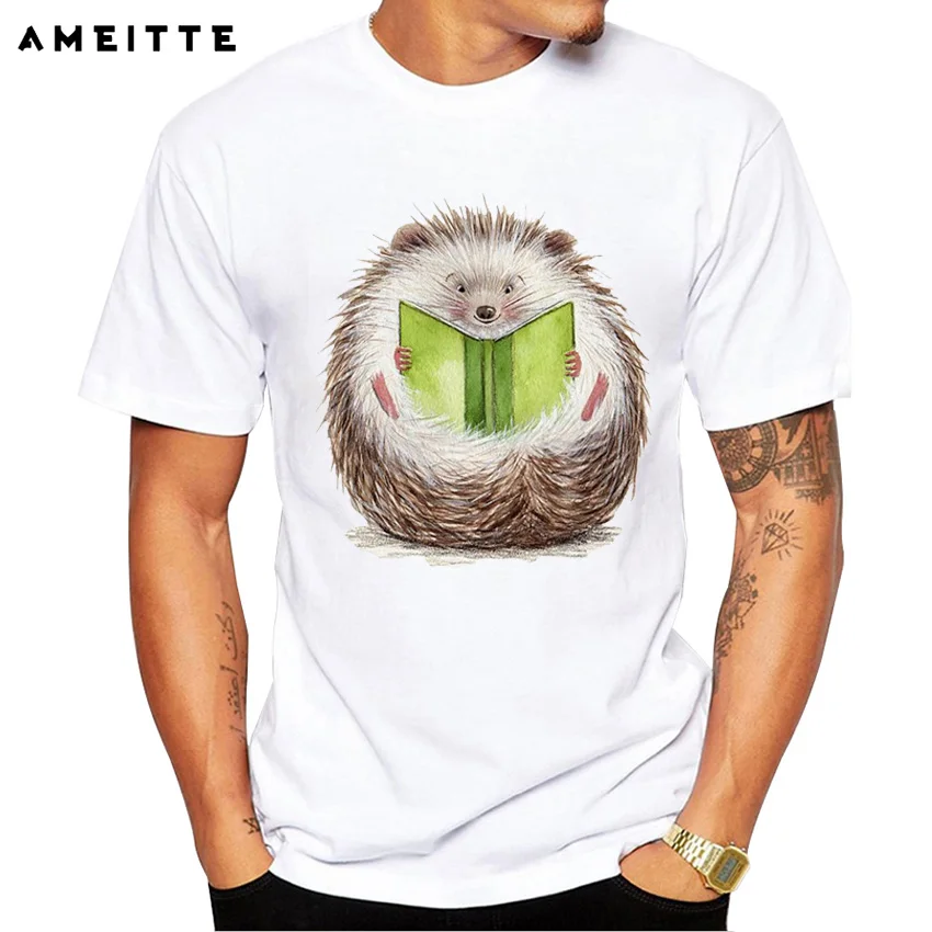 Новинка 2019 Милая футболка с ежиком для чтения Мужская хипстерская животными