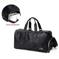 mens gym bag with compartment for shoes women travel leather bag black pu waterproof bag camping outdoor training shoulder bags