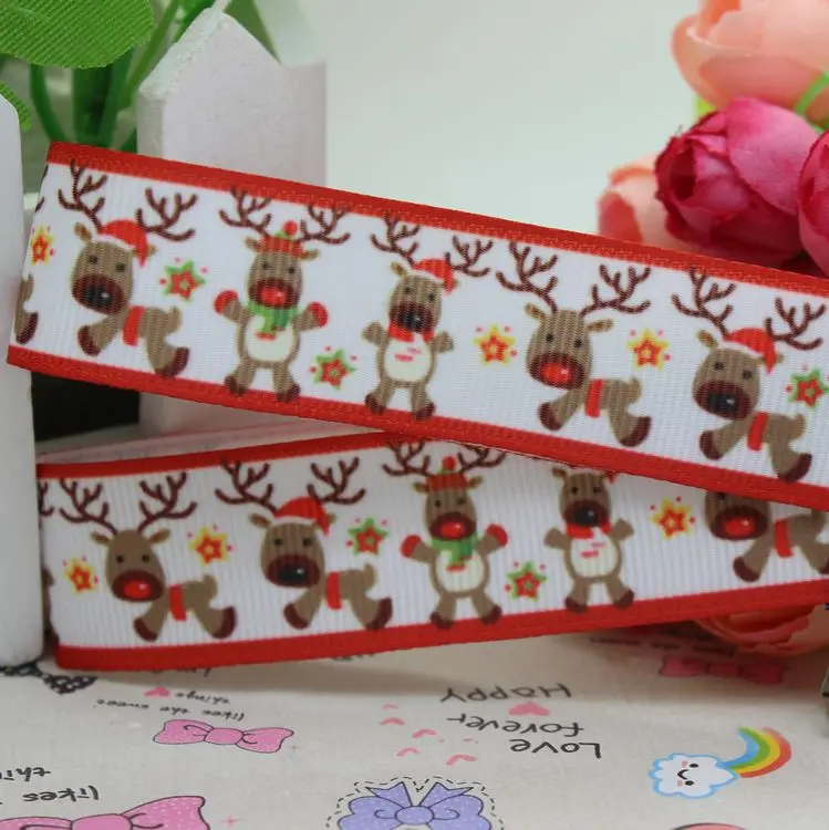 7/8 '' бесплатная доставка Рождественский олень Санты с принтом лента для волос