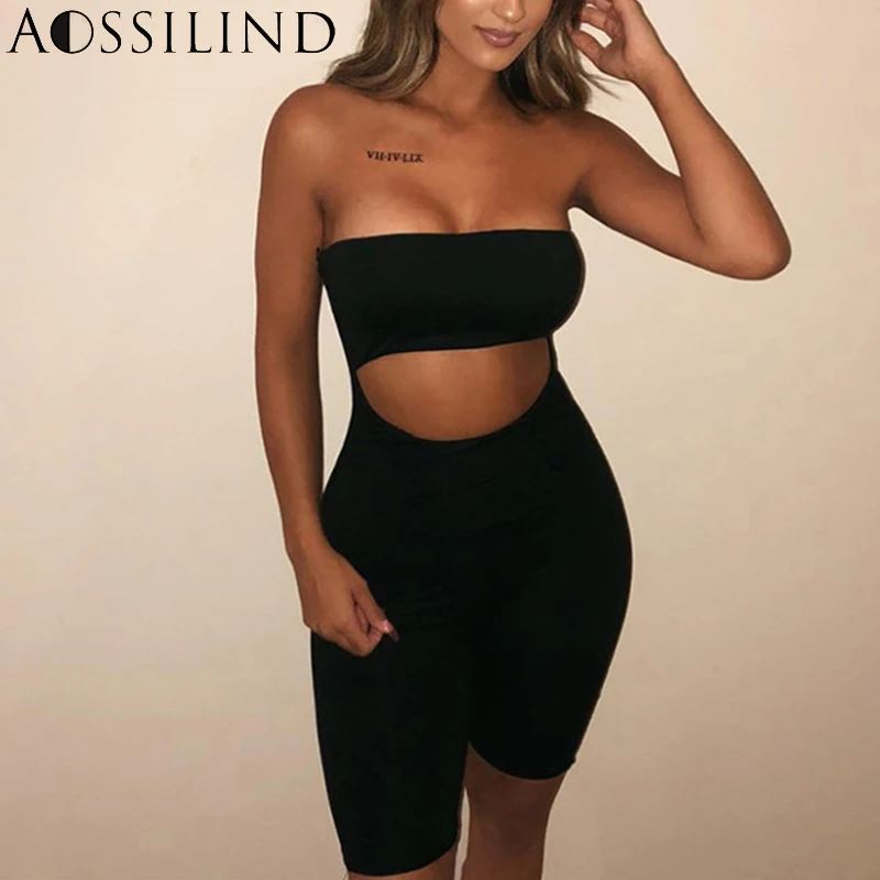 AOSSILIND сексуальный комбинезон без бретелек с вырезами женский Облегающий костюм