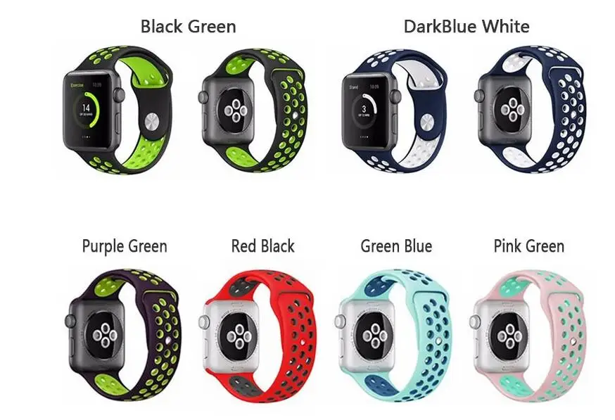 Новейший гибкий дышащий силиконовый ремешок для Apple Watch Sports Series 3 &amp 2 1 42 мм 38