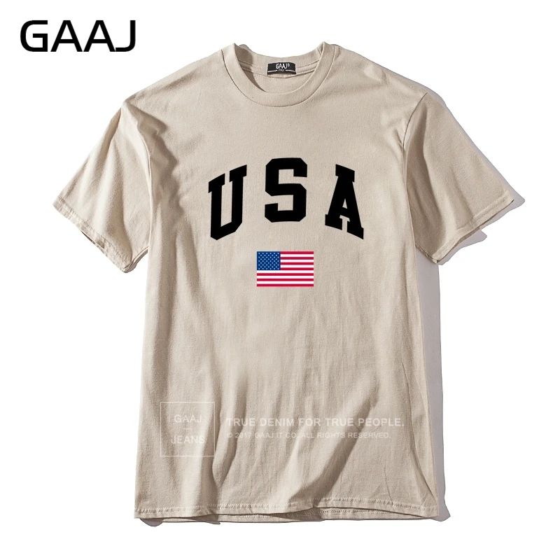 GAAJ, США, американский флаг, Мужская футболка, топ, высокое качество, футболки для мужчин, 3XL, футболка, принт, Homme, брендовая одежда, повседневная Уличная одежда - Цвет: Sand