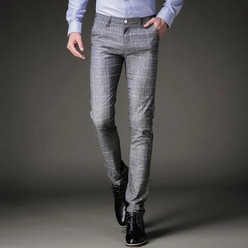 Модные мужские летние костюмы брюки клетчатые корейский стиль Человек Slim Fit