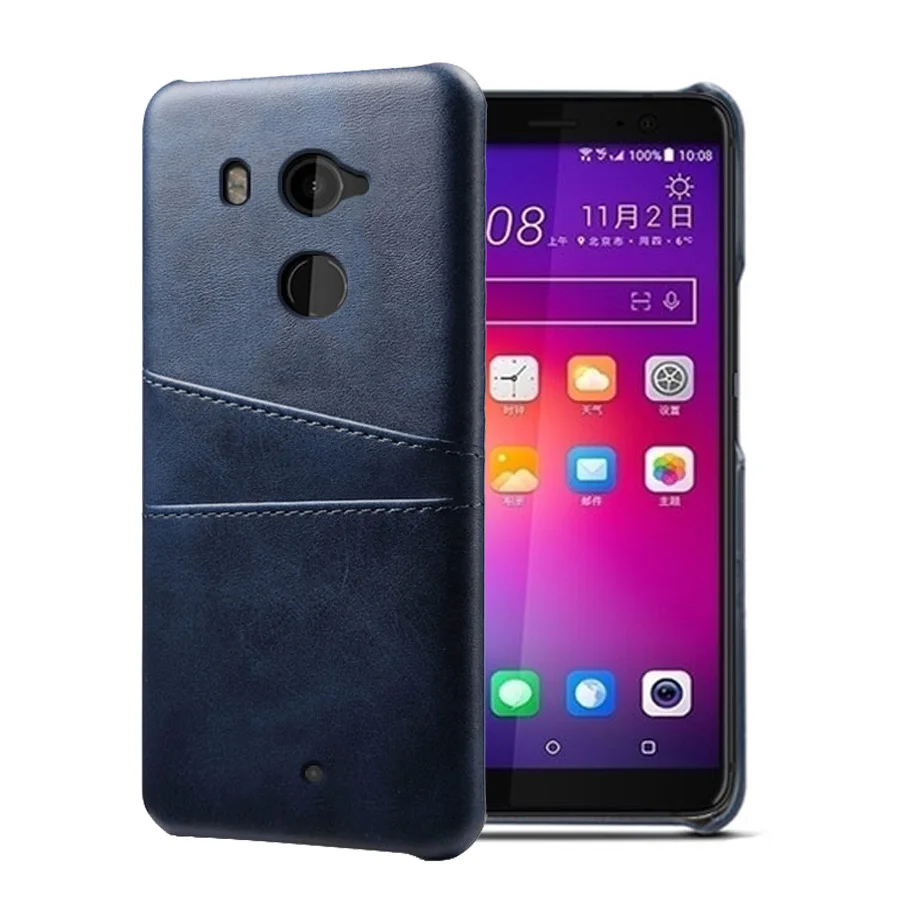 Кожаный держатель для карт чехол для телефона для htc One A9 D12 E9 Plus E9+ M10 Pro M9 Plus U Play Ultra U11 Pro U12 X9 X10 чехол для телефона - Цвет: Темно-синий