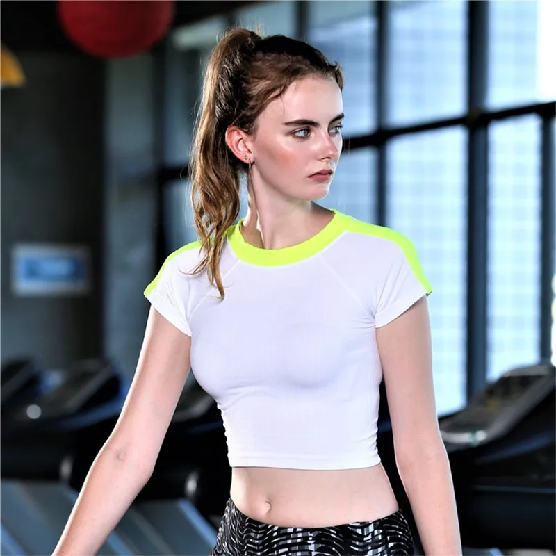 

new sports fitness T-shirt jacket tight breathable quick-drying gym fitness running wear waist tight short-sleeved sexy