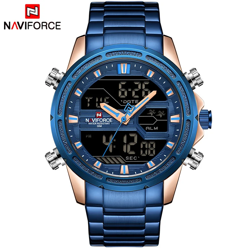 NAVIFORCE Роскошные Брендовые мужские спортивные часы кварцевые светодиодные