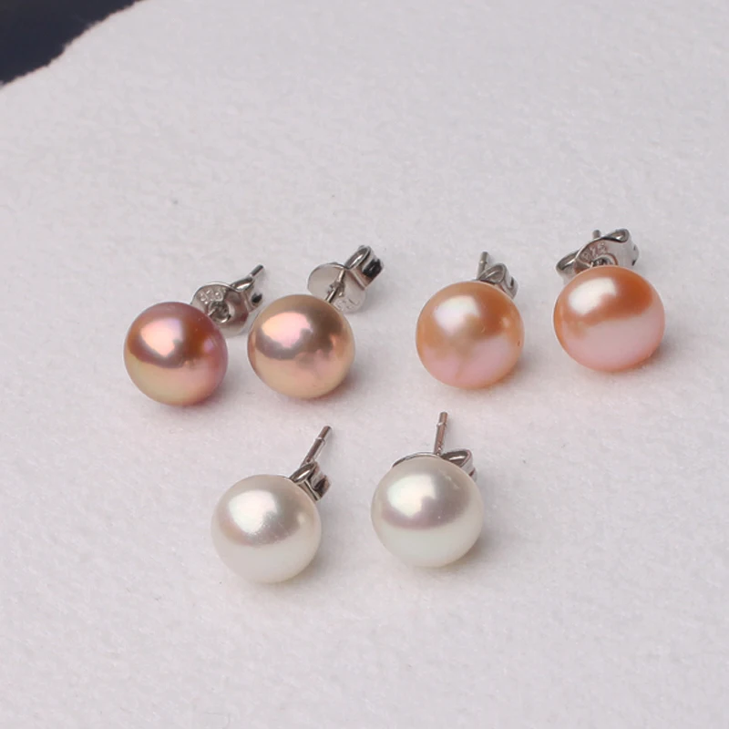 Классические серьги пусеты из серебра 925 пробы с натуральным пресноводного