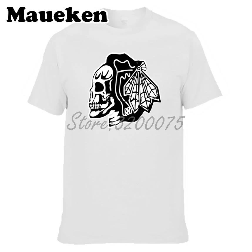 Мужские футболки Chicago Blackhawks skull fans Game 100% хлопковые с круглым вырезом хлопковая