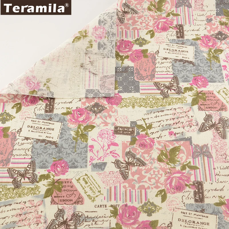 Tissu Cotton Linen Fabric Blooming Flowers Sewing Material Tablecloth Pillow Bag Curtain Cushion TERAMILA Home Textile|sewing material|cotton linen
