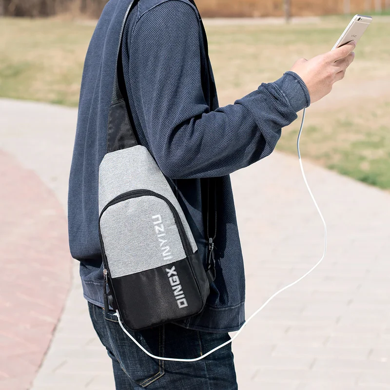 Dingxinymizu USB зарядка Мужская нагрудная сумка дорожная через плечо повседневный