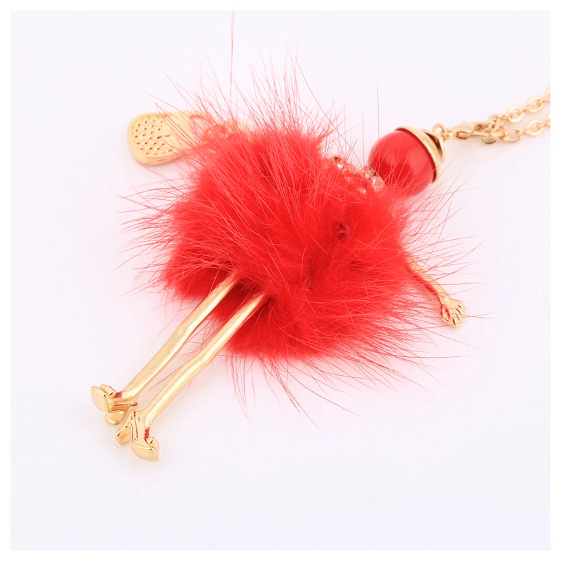 Женское ожерелье с подвеской красным мехом | Украшения и аксессуары